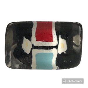 Vintage Lucite Acrylic Ring Size 7 Retro Abstract Hand Painted White Red Black